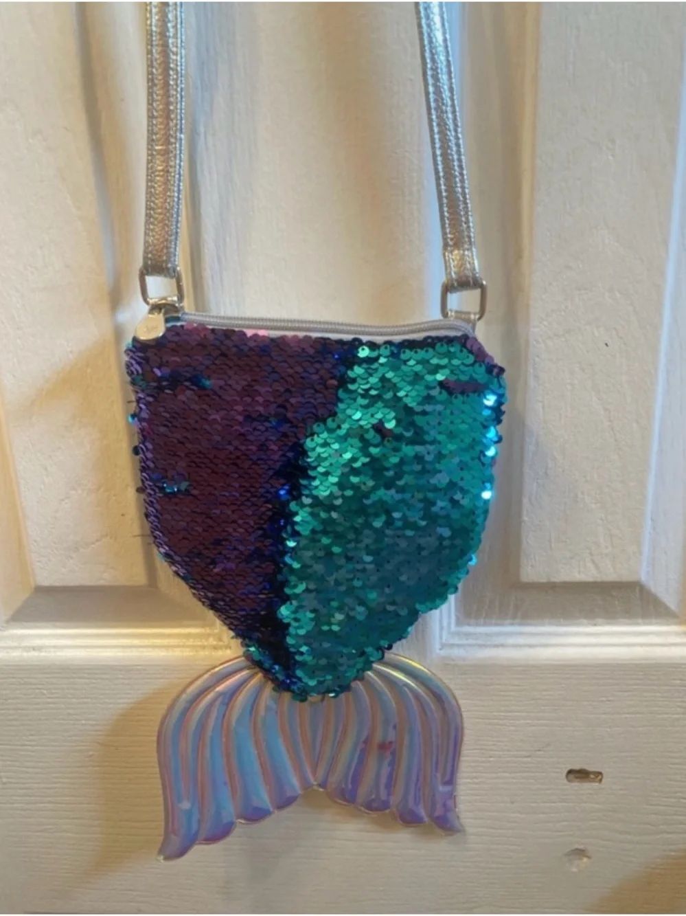 Justice Teal Sequin Mermaid Crossbody Bag with Iridescent Tail